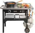 Cuisinart Outdoor Wok Station, 50,000 BTU Propane Outdoor Wok Burner w Prep Table, 14锟芥�锟斤拷 Carbon Steel Wok for Stir Fry, Searing, BBQ 锟斤拷 Black